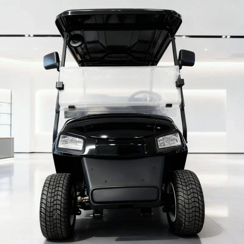 Voiturette de golf 2 à 10 places – vue de face, pare-brise et phares