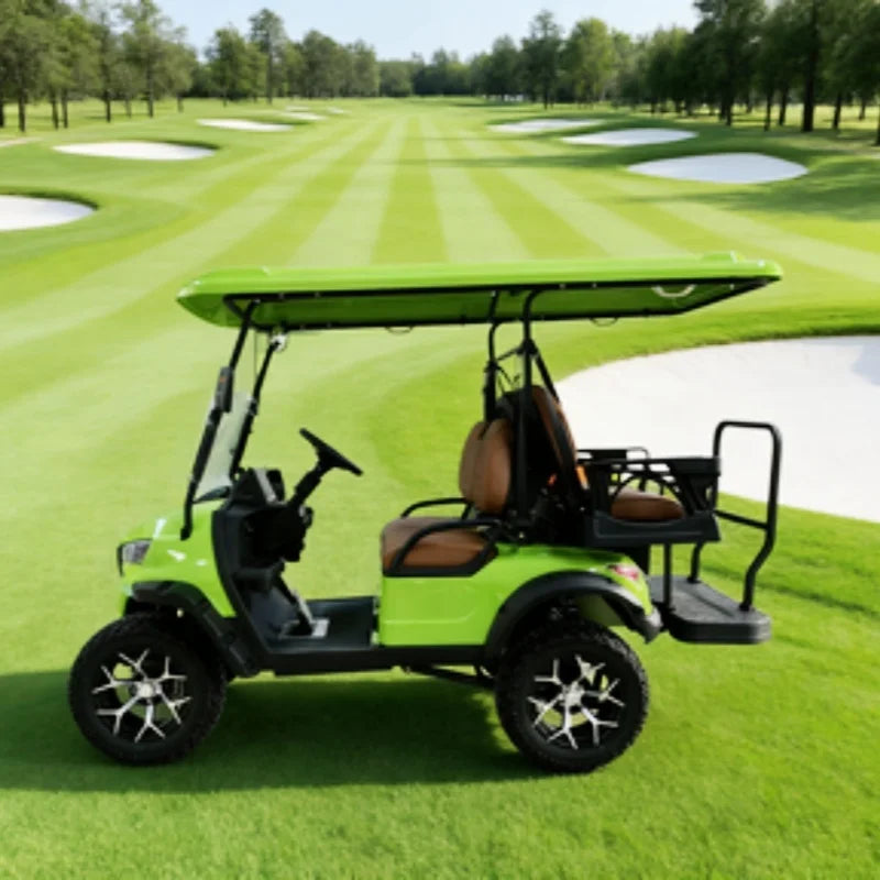 Buggy de golf électrique tout-terrain 2, 4 ou 6 places – vue de profil sur le parcours