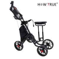 Chariot de golf manuel 4 roues – modèle noir avec siège et roues noires