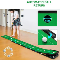Tapis de putting intérieur 3 m – femme au putting sur le tapis, trou de 9 cm et retour de balle