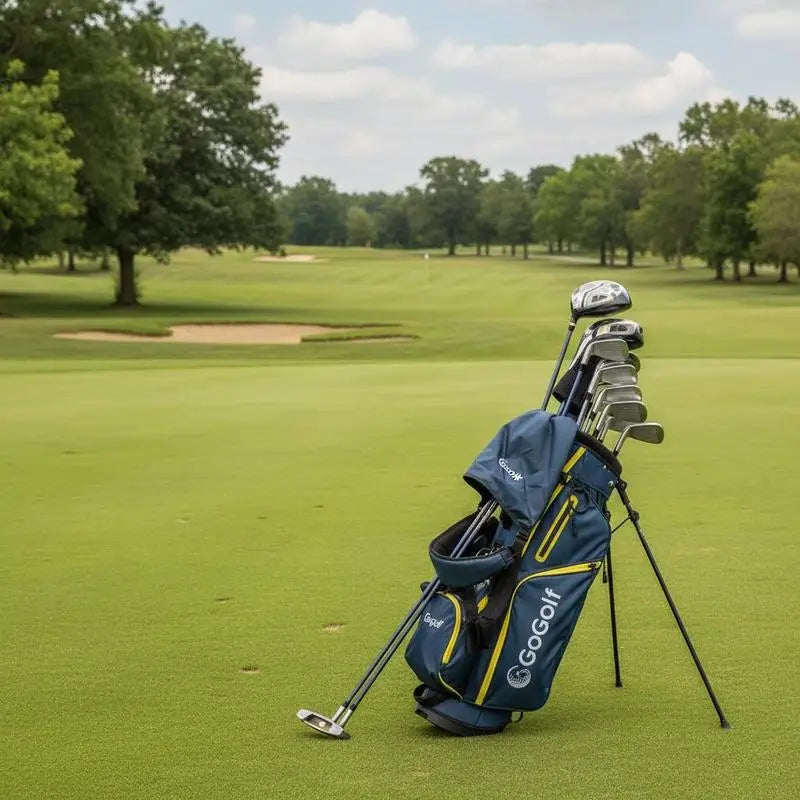 Set de golf complet droitier – sac trépied et clubs sur le fairway