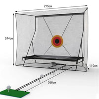 Filet de golf avec piste de retour de balle – dimensions de 275, 244 et 110 cm et rail de 368 cm