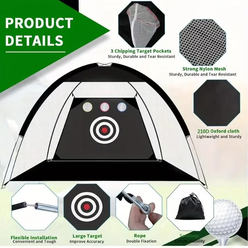 Filet de golf 3 x 2 m en kit avec tapis de gazon, piquets et sac de transport