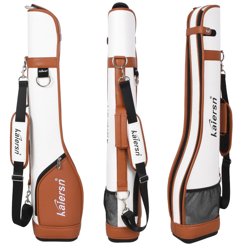 Sac de golf pencil en cuir PU – trois vues du coloris blanc et marron