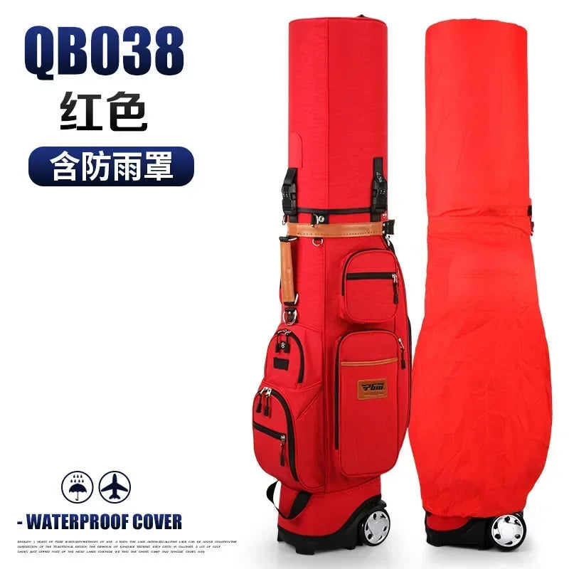 Sac de golf tour à roulettes – coloris rouge, sac et housse de pluie