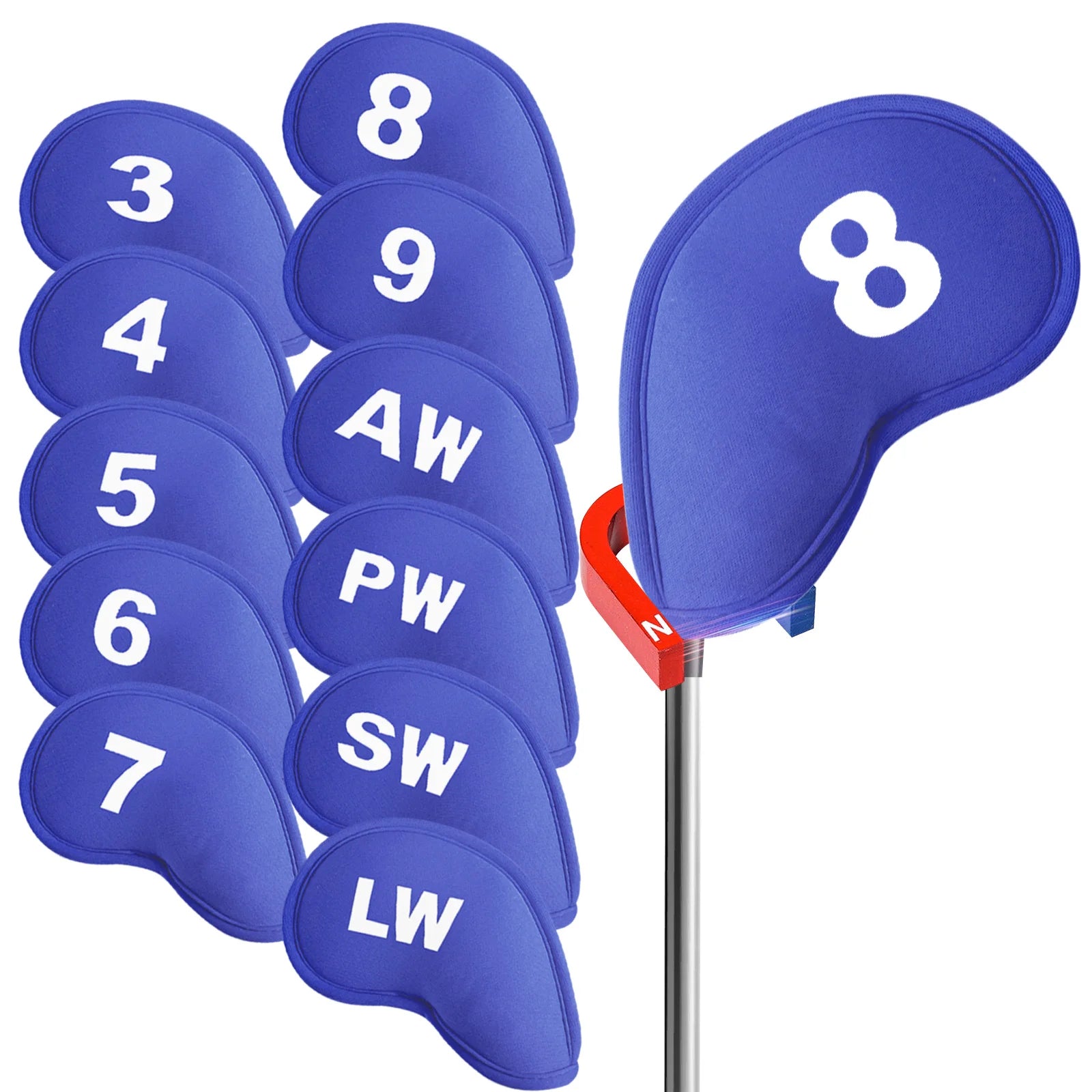 Couvre fer golf néoprène magnétique, 11 housses numérotées, 4 coloris