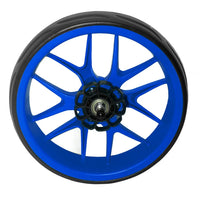 Roue de chariot de golf – jante bleue vue de face avec le moyeu et le roulement