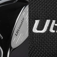 Set de golf complet droitier – gros plan sur une face de club et sur la toile du sac
