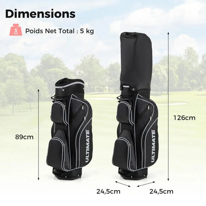 Kit de golf complet femme droitier – schéma des dimensions du sac