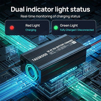 Chargeur intelligent LiFePO4 58,4 V – voyants rouge et vert d'état de la charge