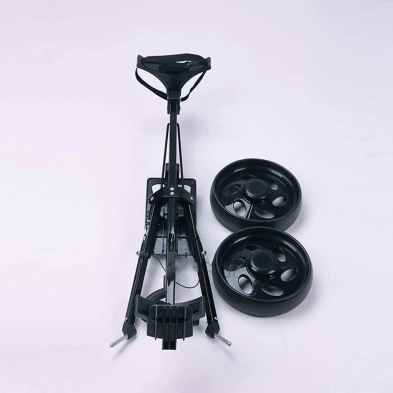 Chariot de golf manuel pliable à 2 roues – châssis replié avec les deux roues à côté