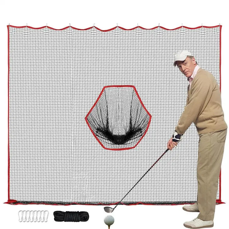 Filet de golf à suspendre 3 x 3 m avec cible centrale, corde et mousquetons