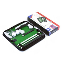 Kit de putting golf portable – étui ouvert à côté de sa boîte