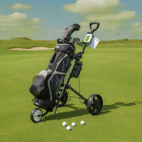 Chariot de golf manuel pliable à 3 roues – sac de golf et balles sur le fairway