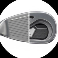 Kit de golf complet gaucher – gros plan sur la face et la semelle d'un fer