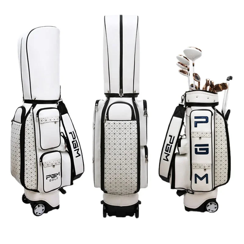 Sac de golf tour blanc en cuir PU à roulettes pour femme
