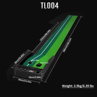 Tapis de putting d'intérieur – schéma coté de la version 3 m, base et trous de 6 et 8 cm