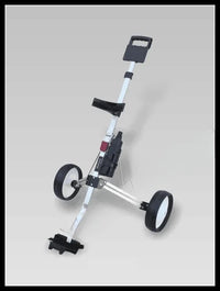 Chariot de golf manuel 2 roues pliable en aluminium argent, porte-bouteille et porte-carte