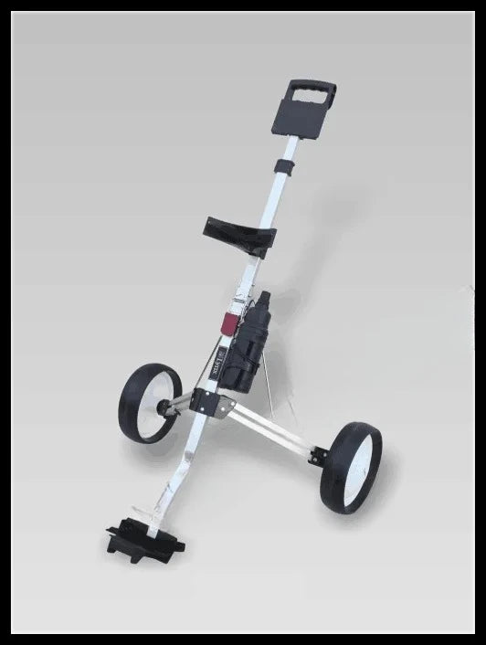 Chariot de golf manuel 2 roues pliable en aluminium argent, porte-bouteille et porte-carte