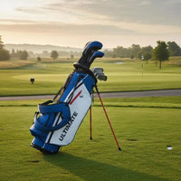 Kit de golf complet homme 9 clubs, driver 460 cc, sac trépied bleu et blanc