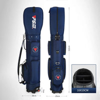 Sac de voyage golf à roulettes – sac bleu marine de face et de profil avec les cotes de hauteur et de base