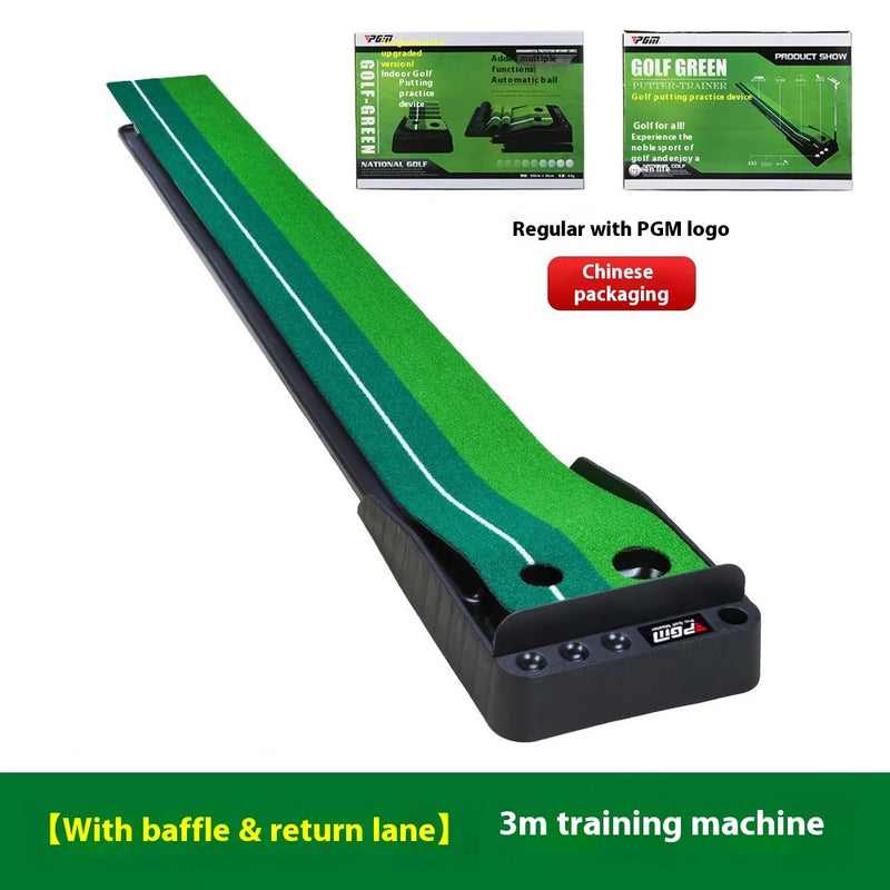 Tapis de putting d'intérieur – version 300 cm avec déflecteur et voie de retour