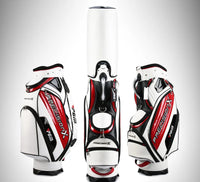 Sac de golf tour en cuir PU étanche – sac blanc et rouge de face, de dos et de côté