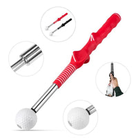 Aide au swing de golf télescopique – détails de la poignée moulée, de la tige inox et de la boule