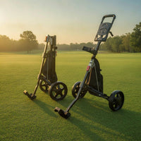 Chariot de golf manuel compact – modèle déplié et modèle replié côte à côte