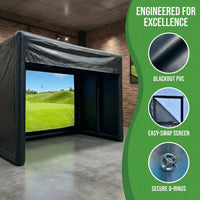 Cage de golf gonflable – intérieur avec écran de projection et anneaux en D