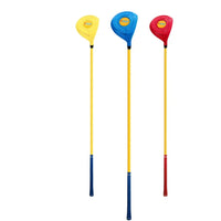 Club de golf enfant driver – trois clubs jaune, bleu et rouge à manche jaune