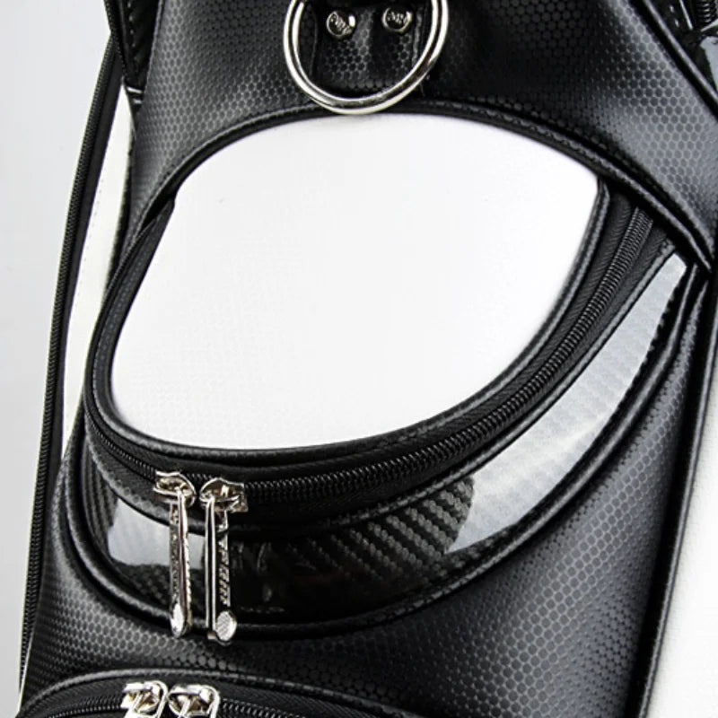 Sac de golf tour en cuir PU étanche – détail de la poche zippée en PU brillant avec fermetures à glissière