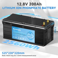 Batterie lithium LiFePO4 12 V à 48 V – batterie 12,8 V 200 Ah de 525 × 230 × 220 mm, 2560 Wh