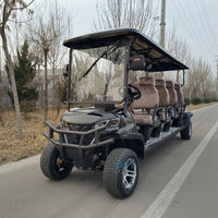 Voiturette de golf électrique surélevée – version longue noire à sièges bruns