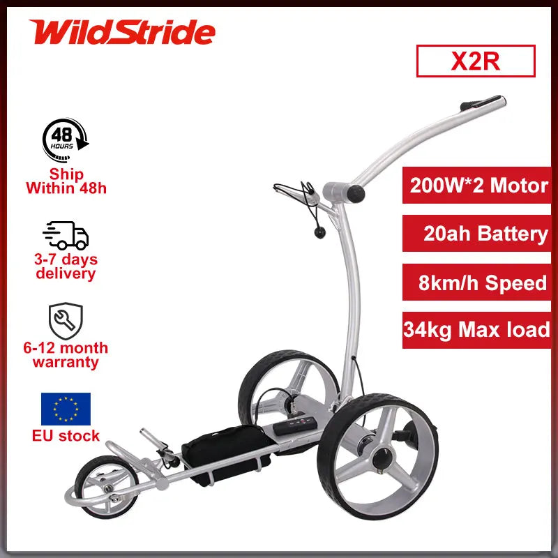Chariot de golf électrique télécommandé argent, 2 moteurs 200 W 8 km/h