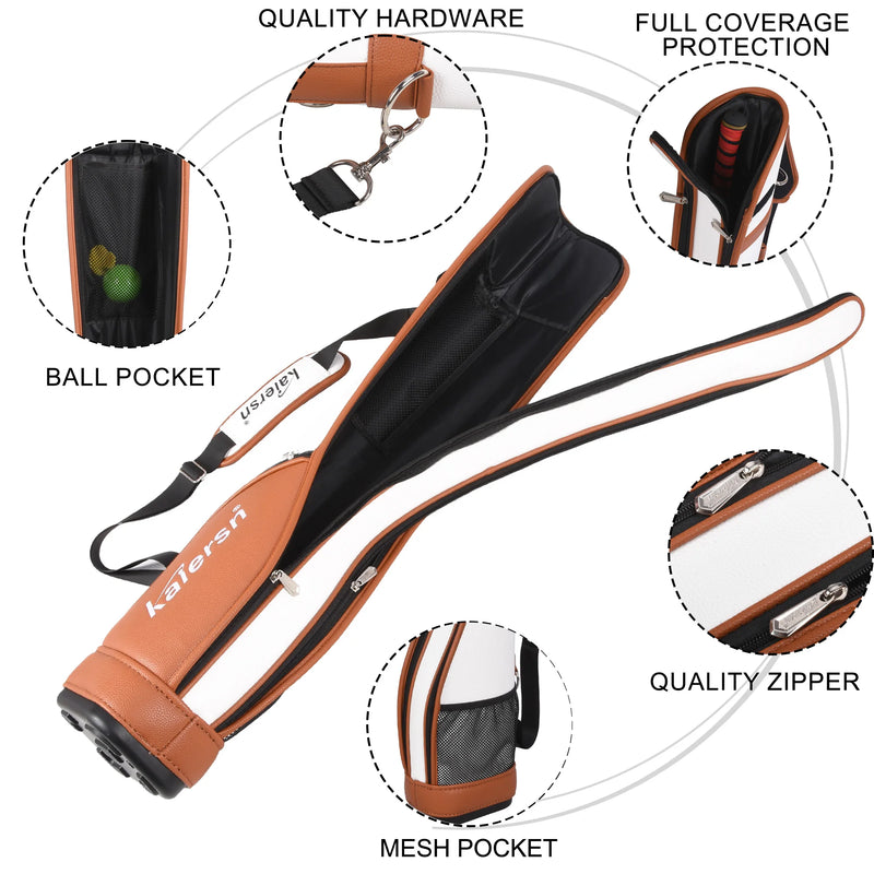 Sac de park golf compact – sac ouvert avec ses détails : poche à balles, fermeture éclair et poche en filet