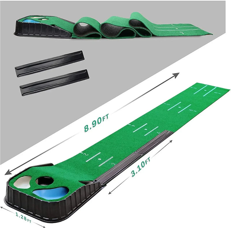 Tapis de putting intérieur 2,7 m – dimensions du tapis et pièces de la base de retour