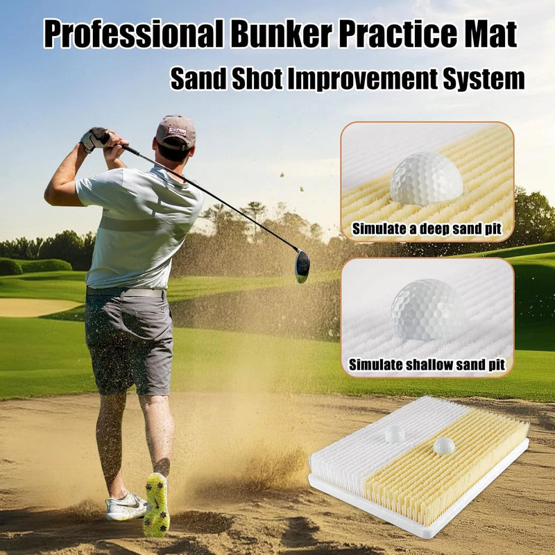 Tapis de bunker de golf – golfeur en bunker et deux zones de brins pour sable profond et peu profond