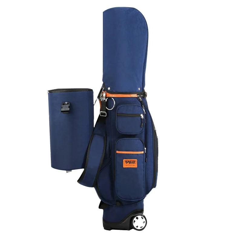 Sac de golf de voyage à roulettes – sac bleu marine avec poche latérale cylindrique