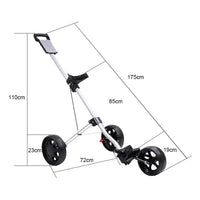 Chariot de golf manuel pliable à 3 roues – cotes du chariot