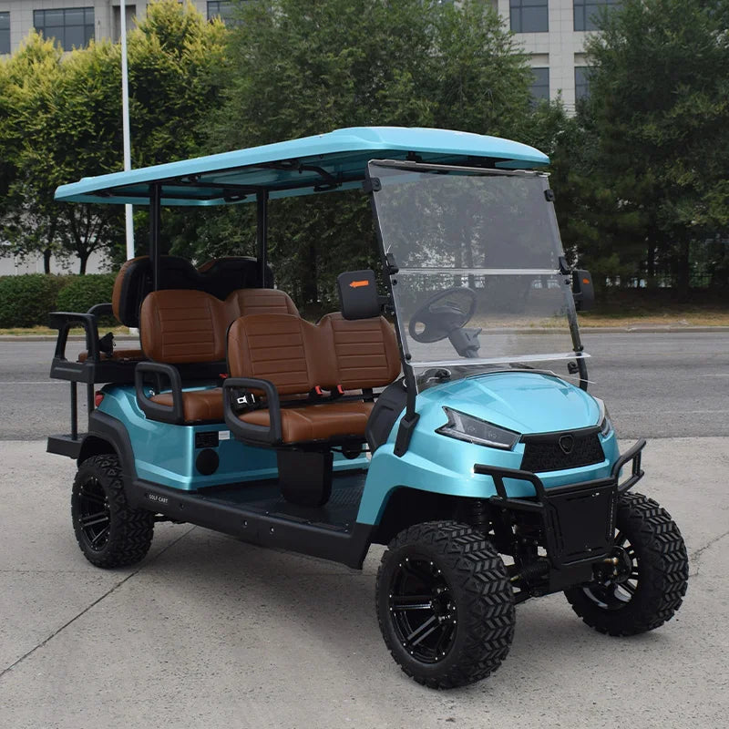 Voiturette de golf électrique 6 places – vue de trois quarts avant en extérieur
