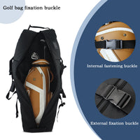Housse de voyage golf pliable à 4 roues – sac de golf calé à l'intérieur par les boucles de serrage