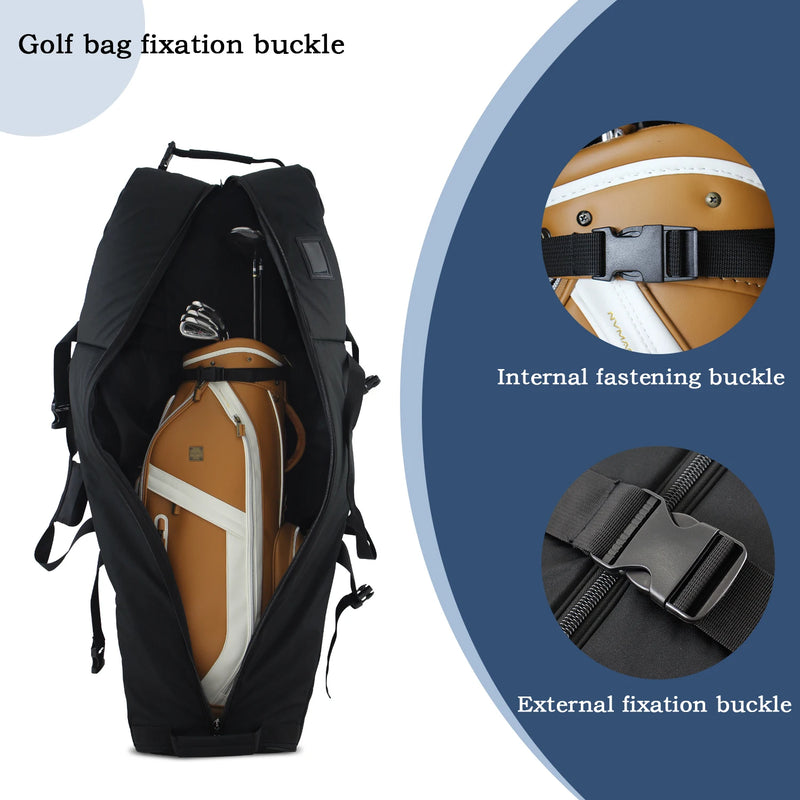 Housse de voyage golf pliable à 4 roues – sac de golf calé à l'intérieur par les boucles de serrage