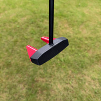 Putter maillet rouge à face équilibrée – face rainurée noire et ailes rouges vues de côté