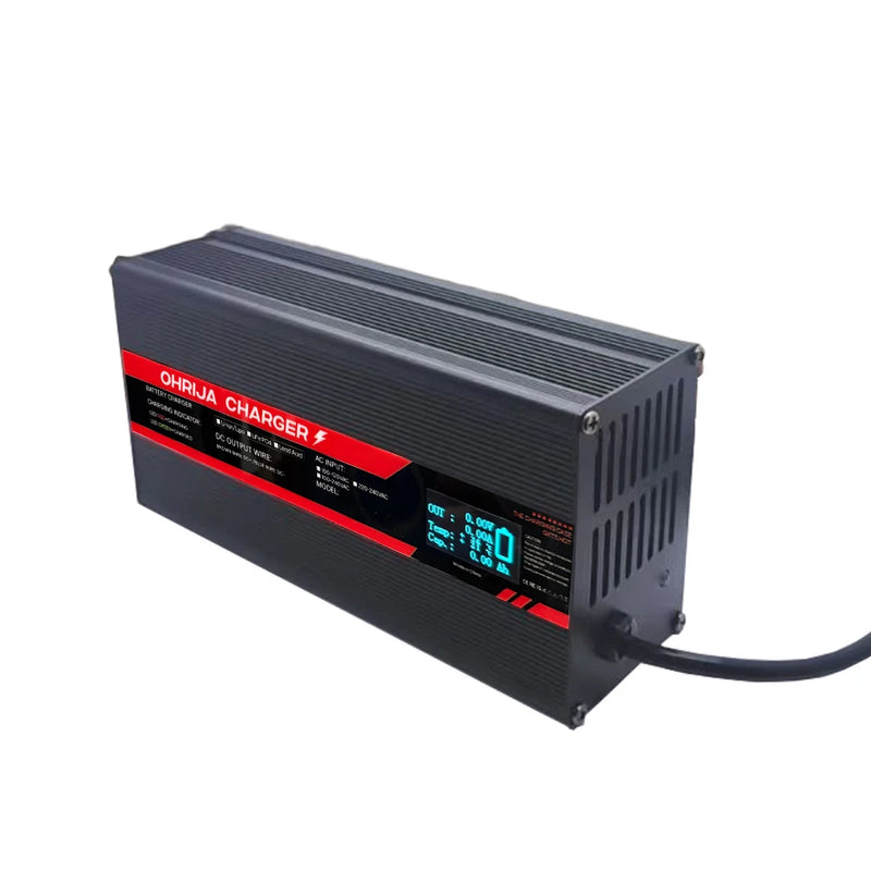 Chargeur plomb 48 V 15 A – chargeur avec son écran numérique allumé