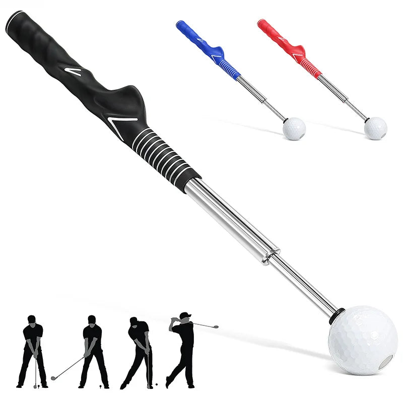 Entraîneur de swing golf télescopique – poignée correctrice noire et séquence de swing