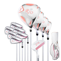 Set de golf complet femme et junior – driver, bois, fers, putter et sac blanc