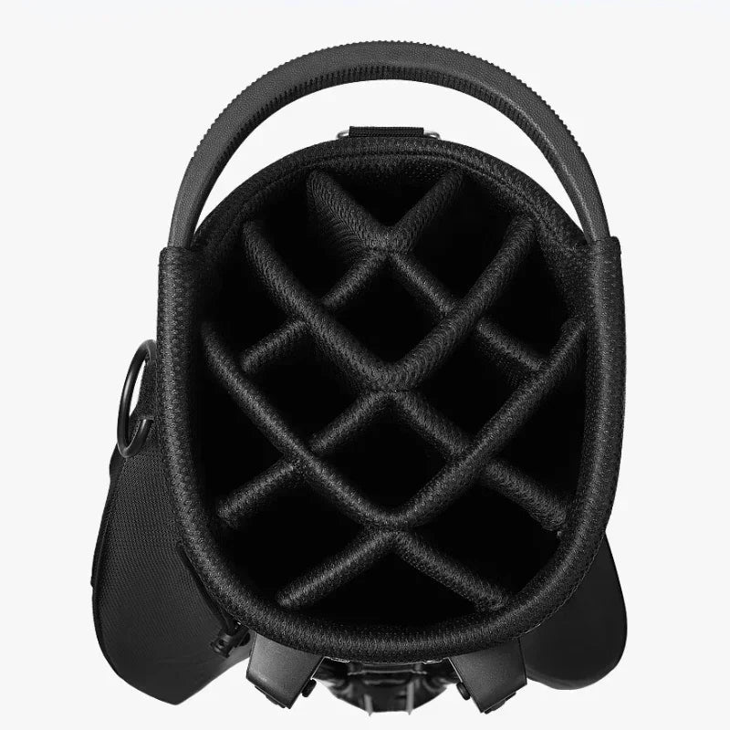 Sac de golf trépied 14 compartiments – haut du sac vu de dessus : 14 compartiments souples