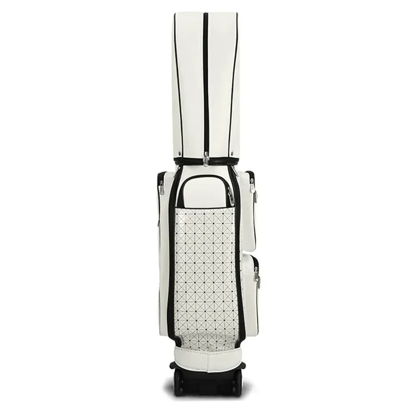Sac de golf tour à roulettes – vue de dos avec capot fermé et roues