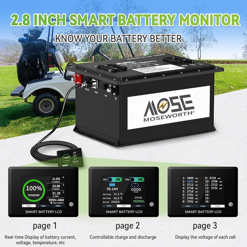 Batterie lithium voiturette de golf 48 V 105 Ah LiFePO4 avec écran de contrôle